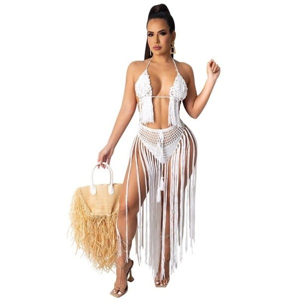 Dámský crop top a sukně P812 bílá L