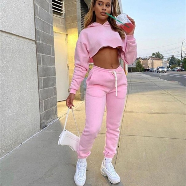 Dámský crop top a tepláky B1135 růžová S