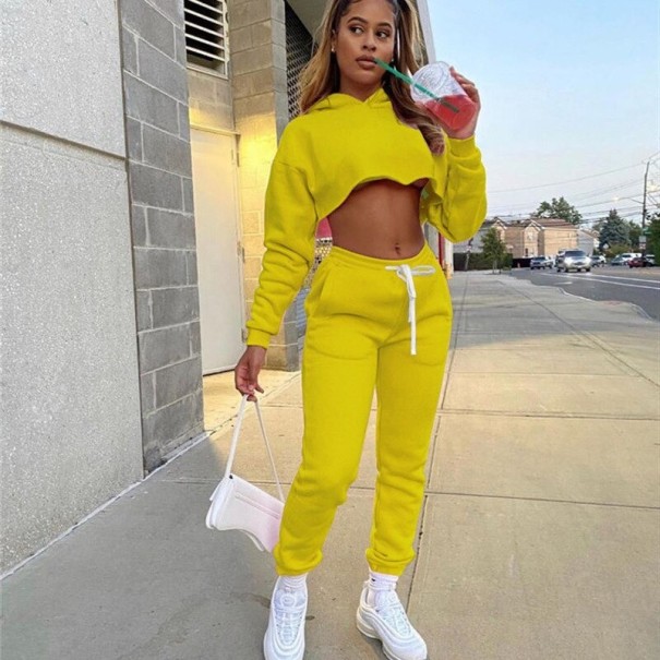 Dámský crop top a tepláky B1135 žlutá XS