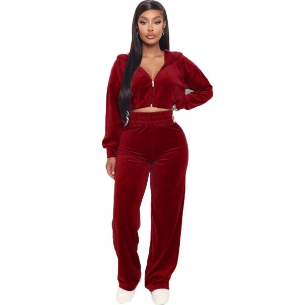 Dámský crop top a tepláky B934 vínová XL