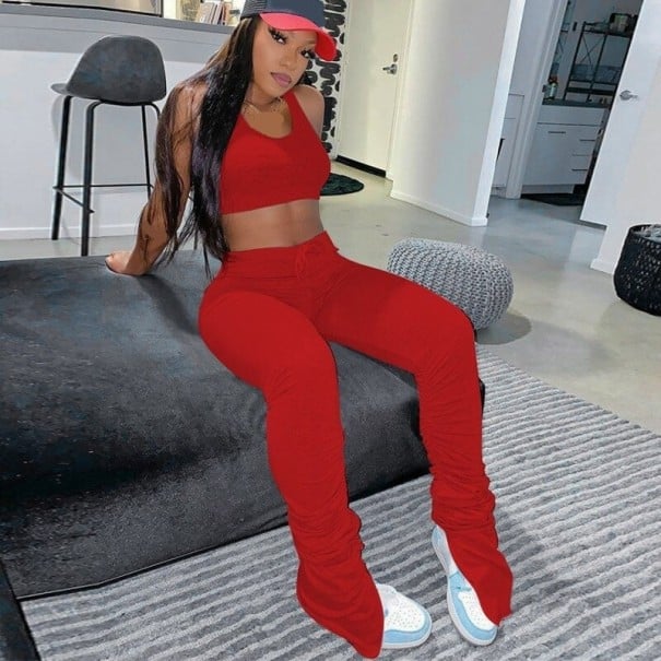Dámský crop top a tepláky červená L