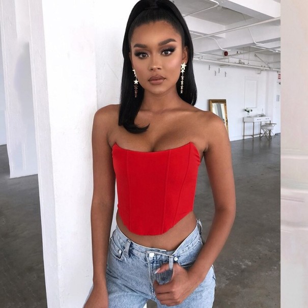 Dámský crop top bez ramínek červená S