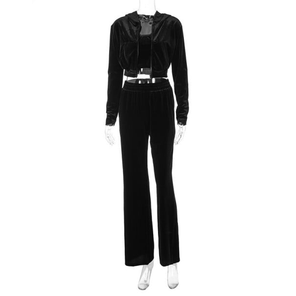 Dámský crop top, mikina a kalhoty černá XS