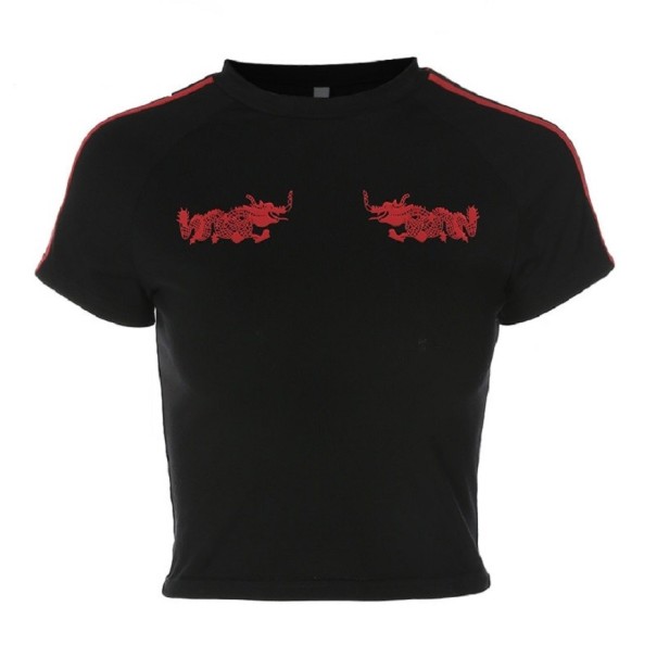 Dámský crop top s čínským drakem XS