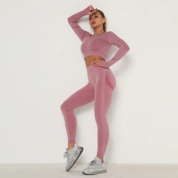 Dámský crop top s dlouhým rukávem a legíny starorůžová XS