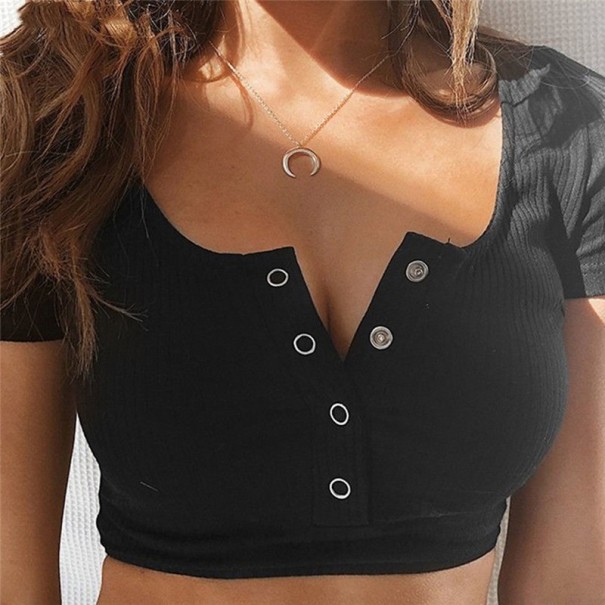 Dámsky crop top s krátkym rukávom čierna XS