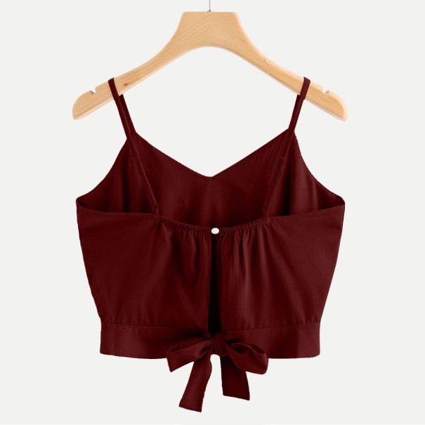 Dámsky crop top s mašľou tmavo červená L
