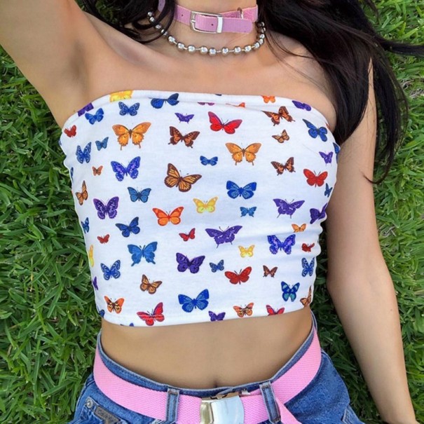 Dámsky crop top s motýlikmi M