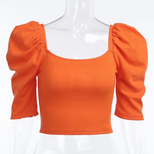 Dámsky crop top s nariasenými ramenami A1043 oranžová XS
