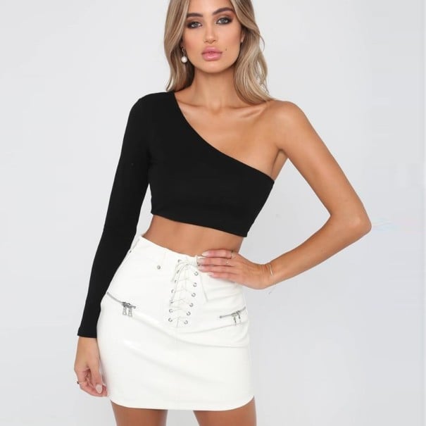 Dámský crop top s odhaleným ramenem A351 černá XS