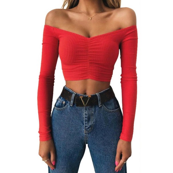 Dámsky crop top s odhalenými ramenami B68 červená S