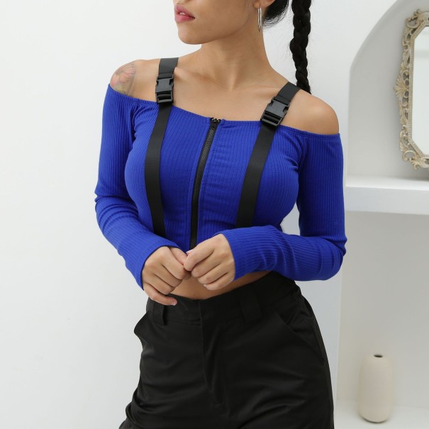 Dámsky crop top s odhalenými ramenami B76 modrá S