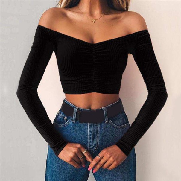 Dámský crop top s odhalenými rameny B68 černá S