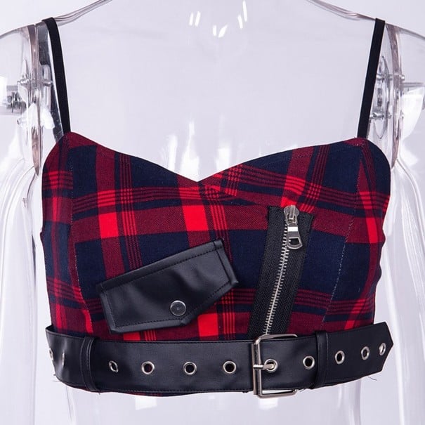 Dámský crop top s opaskem červená S