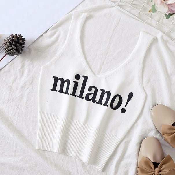 Dámský crop top s potiskem A1081 bílá M