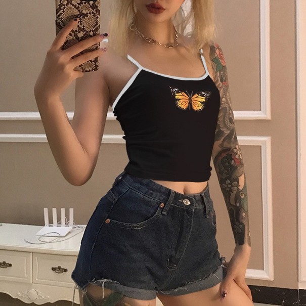 Dámsky crop top s potlačou motýľa čierna M