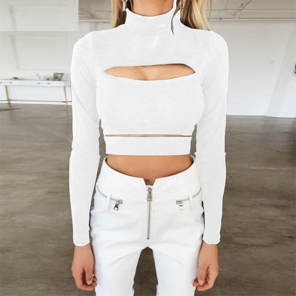 Dámsky crop top s prestrihmi biela L