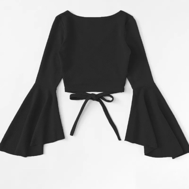 Dámsky crop top s volánikmi A350 čierna L