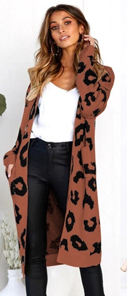 Dámský dlouhý cardigan s leopardím vzorem M 9