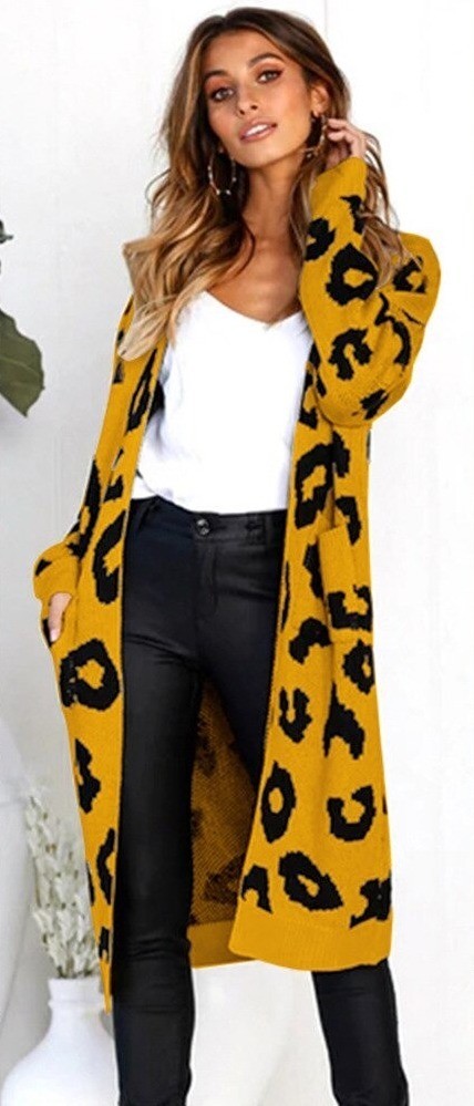 Dámský dlouhý cardigan s leopardím vzorem L 4