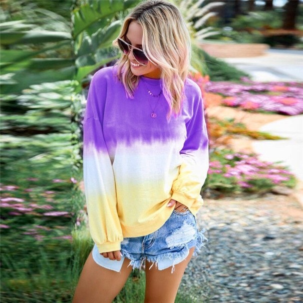 Dámský duhový pulovr fialová M