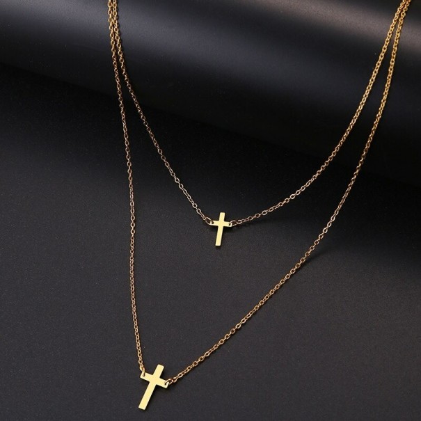 Dámsky dvojitý náhrdelník s krížom D309 zlatá