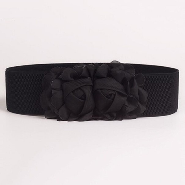 Dámský elastický pásek s květinou černá