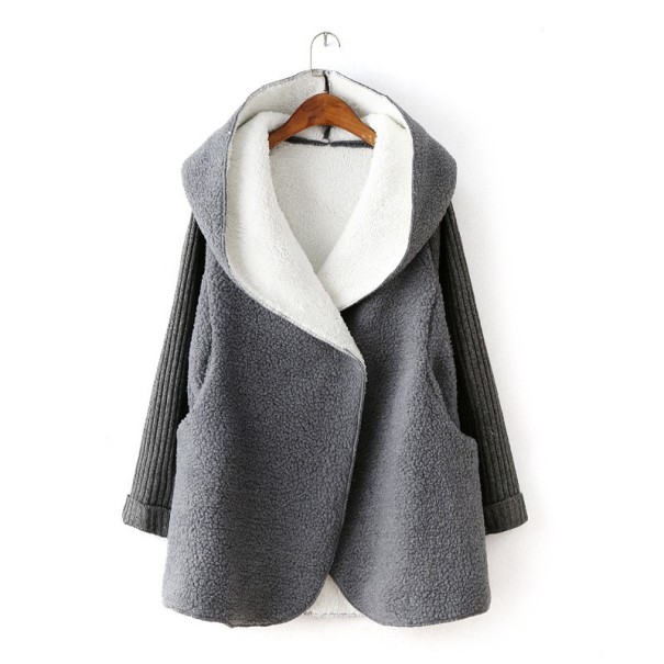 Dámsky fleecový kabát s kapucňou sivá