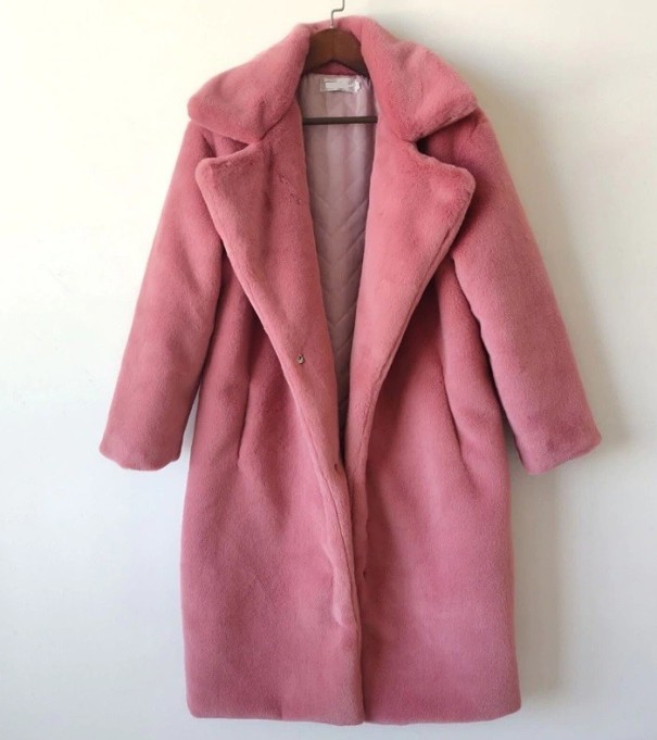 Dámsky huňatý kabát tmavo ružová M