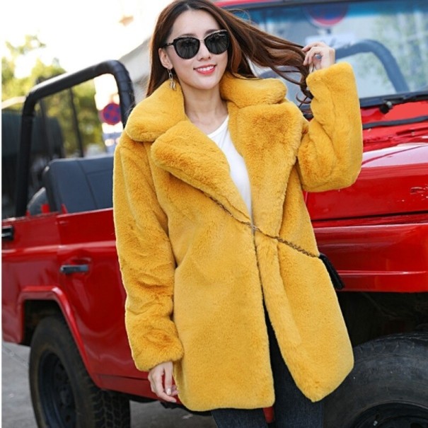Dámsky kabát z umelej kožušiny P1532 žltá L