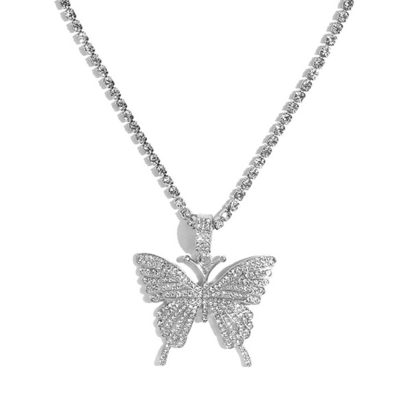 Dámský kamínkový náhrdelník s motýlem stříbrná