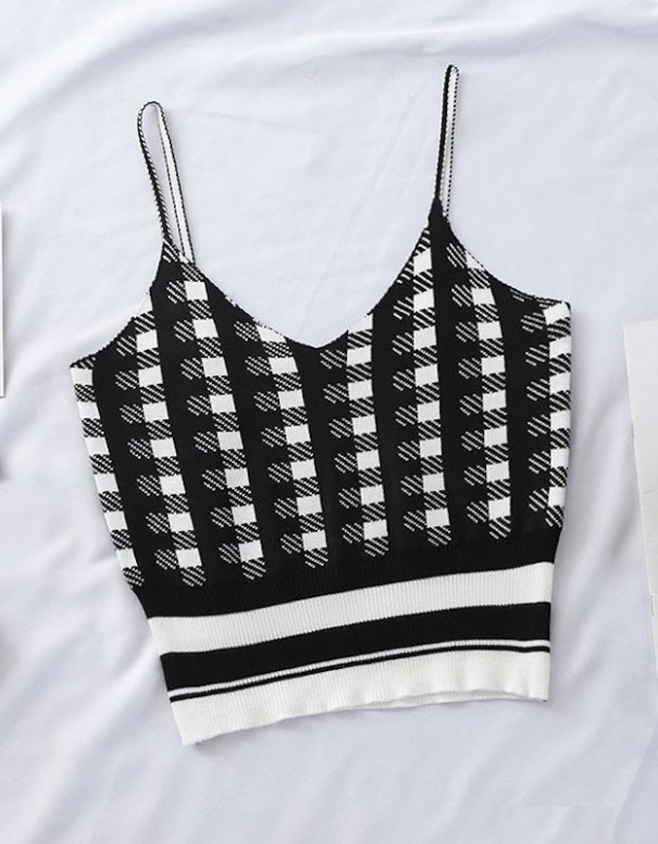 Dámsky kockovaný crop top A1208 čierna XS