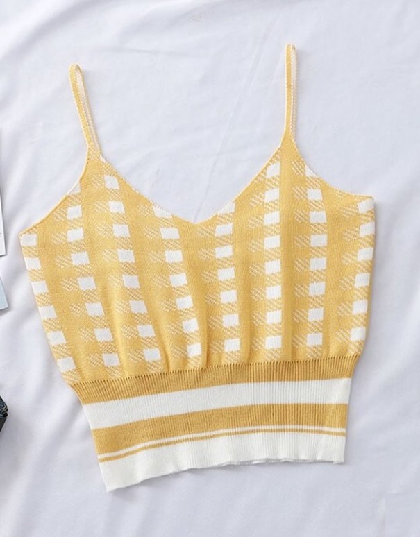 Dámsky kockovaný crop top A1208 žltá S