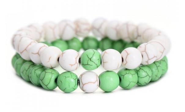Dámský korálkový náramek 2 ks J3231 zeleno-bílá