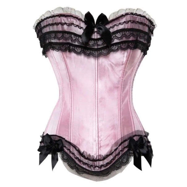 Dámský korzet jednobarevný Krajka a mašličky Výstřih do O Šněrování vzadu Polyester Spandex Elegantní top bez ramínek světle růžová XL