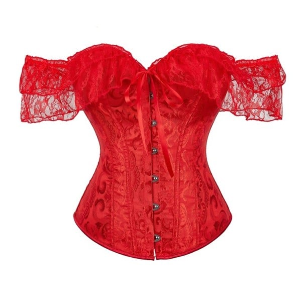 Dámský korzet V výstřih Zapínání vepředu Krajka Mašle Jednobarevný Polyester Spandex Elegantní top se znaky červená S
