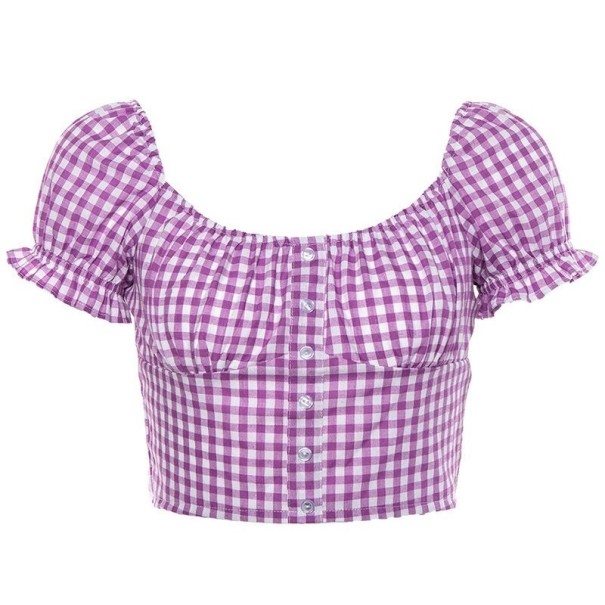 Dámský kostkovaný crop top A1049 fialová S