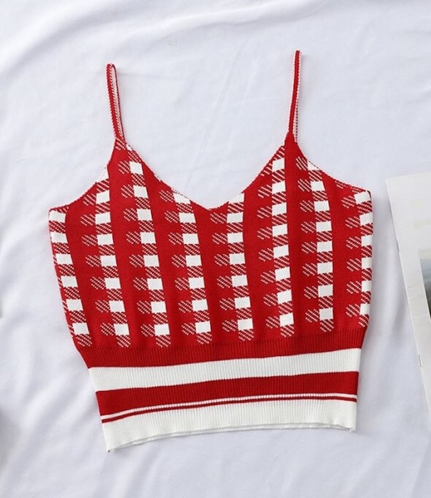 Dámský kostkovaný crop top A1208 červená S