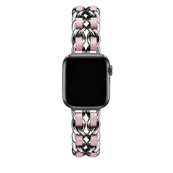 Dámský kovový řemínek růžová pro Apple Watch Series 10–11 42 mm Elegantní kovový náramek ve stylové růžové barvě Moderní příslušenství pro hodinky stříbrná