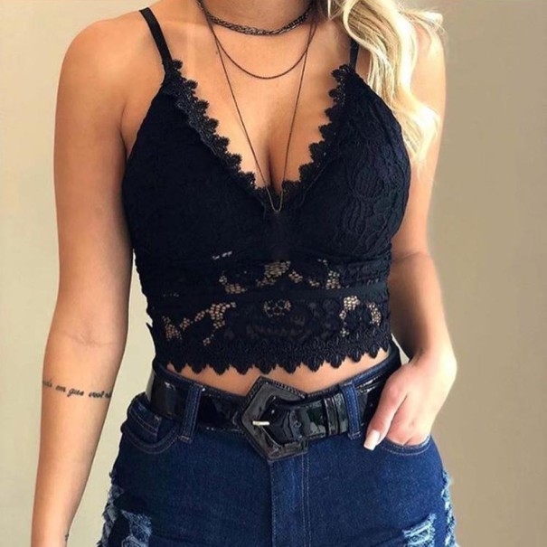 Dámský krajkový crop top A1190 černá S