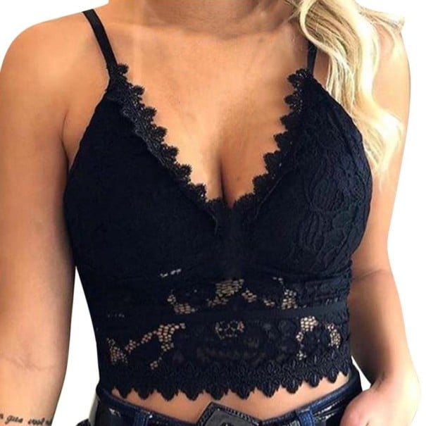 Dámský krajkový crop top A1190 černá XS