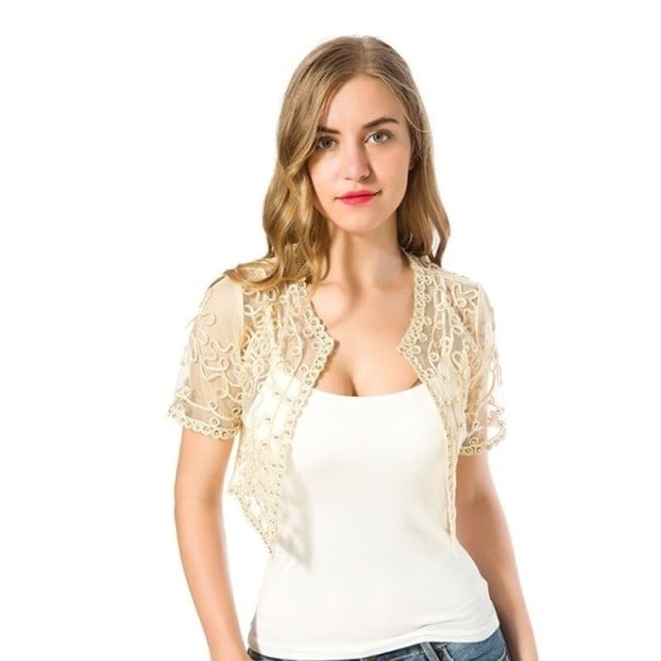 Dámský krátký cardigan P1508 béžova M