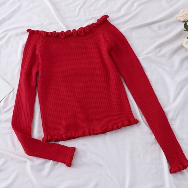 Dámsky krátky sveter s volánikmi červená