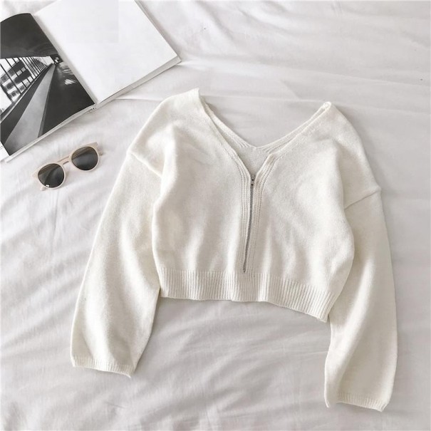 Dámsky krátky sveter so zipsom biela