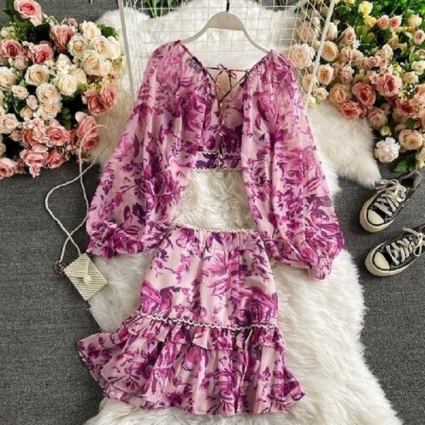 Dámsky kvetovaný crop top a sukňa B1120 5