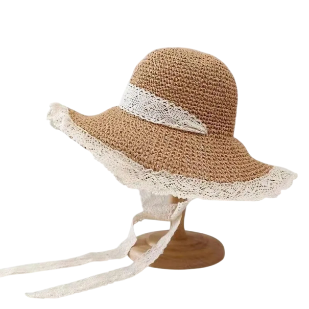 Dámský letní slaměný klobouk 30 x 10 x 8 cm S krajkou Lehký prodyšný plážový klobouk proti slunci Elegantní letní doplněk khaki