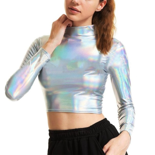Dámsky metalický crop top strieborná M