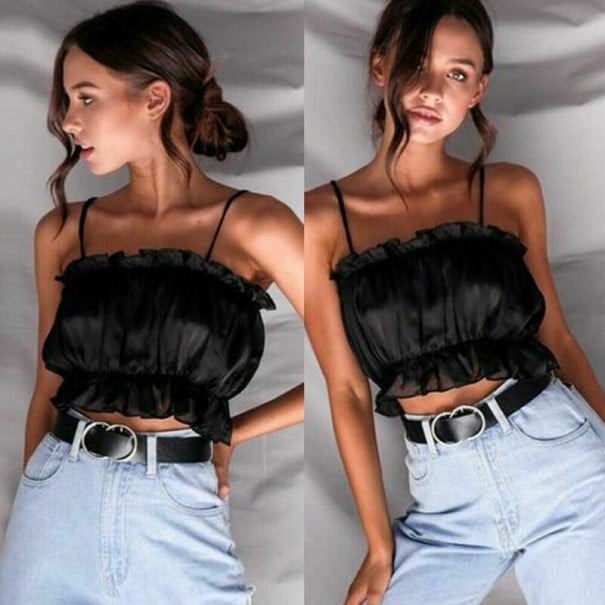 Dámsky nariasený crop top B234 čierna M