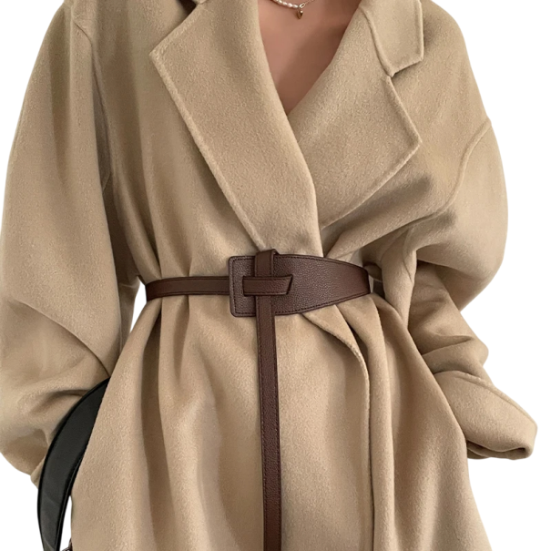 Dámský opasek do pasu z PU kůže 120 cm Elegantní pásek na zavazování na uzel Stylový doplněk k šatům tunice nebo halence tmavě hnědá