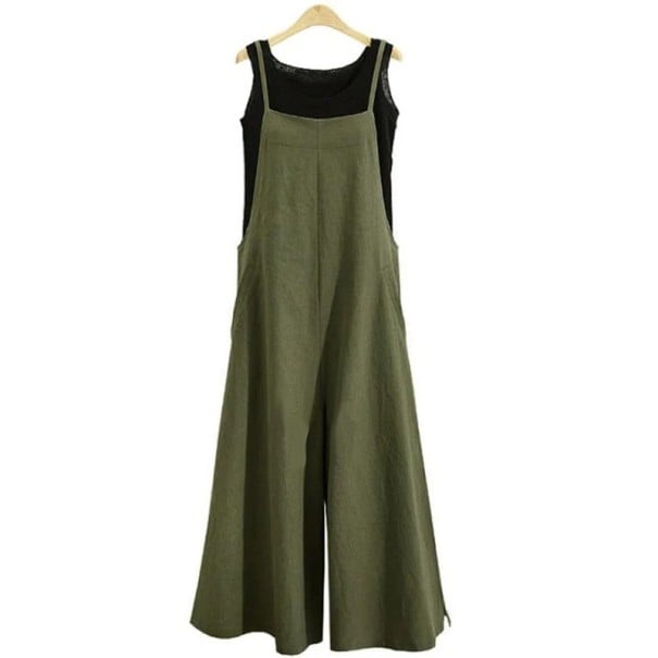 Dámský overal Jednobarevný model Široké kalhoty Tenká ramínka Směs polyester bavlna Letní outfit Volný střih Módní oblečení zelená XL